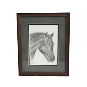 Arte de pared dibujo boceto caballo enmarcado vintage marco de madera maciza mate ÚNICO firmado - Imagen 1 de 6