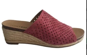 Lucky Brand Jemya perforierte Leder Wedges - Größe 9,5 M - Altrosa - geflochtene Jute - Bild 1 von 10