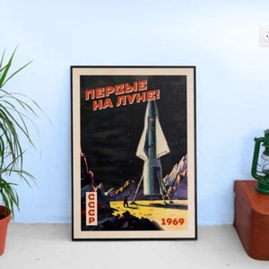 First on the Moon!, UdSSR, 1969 — Soviet vintage space poster - Bild 1 von 11