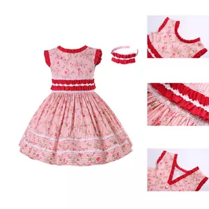 Spanish Flower Girls Dresses Sleeveless Pink Clothes Ruffled Summer Party Dress - Picture 1 of 13