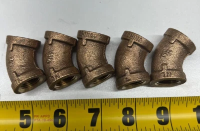 Lot of 5) 3/8" Grainger Approved 45° Elbow Red Brass Female NPT Class 125 6RCT7 - Image 1 of 2