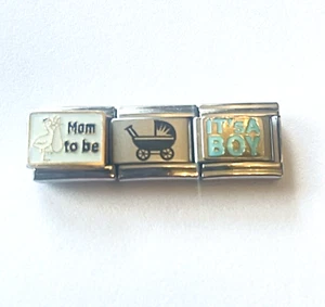 Italian Charm 9mm Baby Boy Stainless Steel Lot 3 Mom to Be Ciao Italia D'linQ - Picture 1 of 6