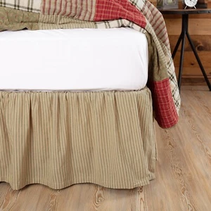 Prairie Winds Green Ticking Stripe Twin BED SKIRT Cotton Country Cottage VHC - Picture 1 of 5