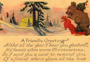 C1915 Lindo Poema Oso Antropomórfico Árbol de Navidad Regalo Postal Saludo - Imagen 1 de 3