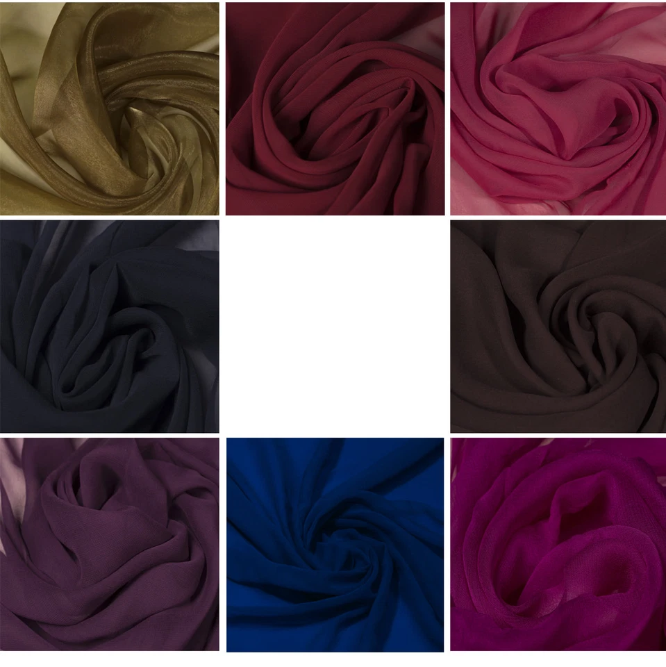 100% Silk Chiffon Plain Fabric Bridal Fashion Dress Lining Material by Metre - Image 1 of 1