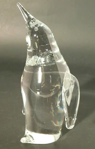 Steuben Art Glass Penguin Figurine with Beak Up 6 1/2" Signed - Picture 1 of 5