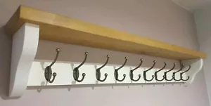 COAT RACK+SHELF Floating Rustic Handmade 10 Double Hooks - Picture 1 of 10