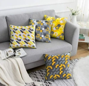 Cushion Sofa Pillow Cotton Cover Cushion Covers set of 4 yellow 16 x 16, 18 x 18 - Picture 1 of 15