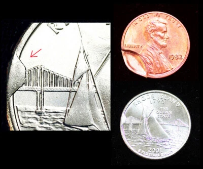 2001 Rhode Island quarter Die Break Cud & 1982 Lincoln cent Indent Free Shipping - Image 1 of 4