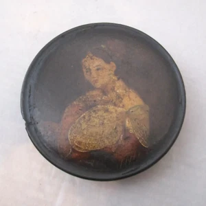 Antique Georgian Hand Painted Mache Snuff Box Young Lady 1830s UNIQUE - Picture 1 of 10