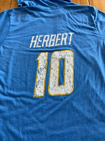 JUSTIN HERBERT LOS ANGELES CHARGERS Majestic PULLOVER HOODIE XL Short Sleeve Cover