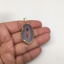 27 cts Agate Druzy Slice Geode Pendant Electroplated Gold Plated @Brazil, C913