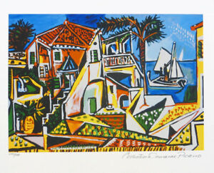 Pablo Picasso MEDITERRANEAN VILLAGE Limited Edition Giclee Estate Signed 13x20