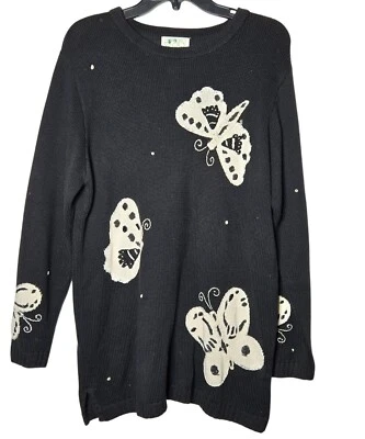 Quacker Factory Womens Black Butterfly Sweater Size Medium Fairy Cottage Granny - Image 1 of 4