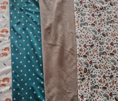 Stoffpaket Herbstmotive 5 Stoffreste Baumwolljersey 30x70cm für Mütze / Loop Neu - Bild 1 von 4