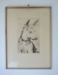 Pastor cachorro grabado enmarcado imagen firmada por Johannes Brauer - Imagen 1 de 5