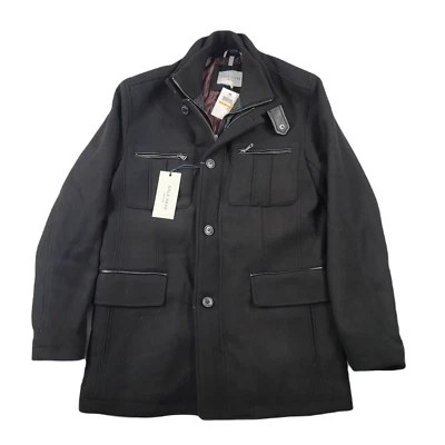 Cole Haan Multi-Pocket Field Coat Mens Small Black Nylon Bib Wool Melton $275 - Image 1 of 4
