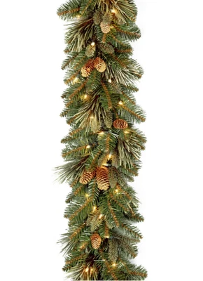 Guirnalda navideña 2.7 m pino artificial verde con luces y piñas,Nuevo Foto 1 de 4