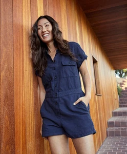 Outerknown S.E.A. Mameluco Sea Shortall XS azul marino algodón lino lona - Imagen 1 de 6