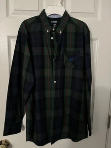 Chaps Boys Dark Green Plaid Button Up Long Sleeve Dress Shirt XL 18-20 - Picture 1 of 3