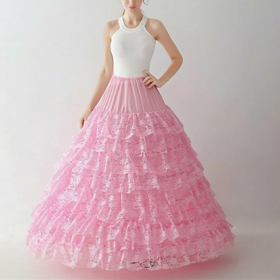 Falda larga de encaje con 6 aros de boda graduación para mujer Vestido Crinolina Sin cordones Enagua Foto 1 de 4