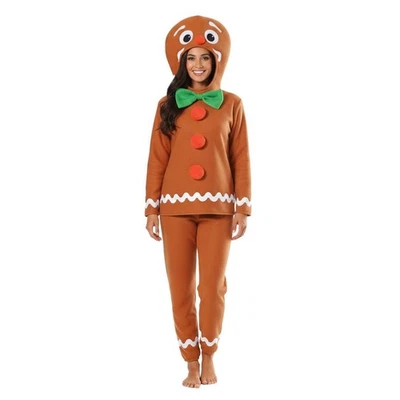 I LOVE FANCY DRESS LTD Ladies Gingerbread Man Christmas Costume Top Hood Trousers Festive Xmas Outfit