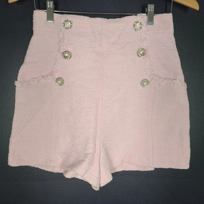 Pantalones Cortos Para Mujer Zara Cintura Alta Rosa Suave Tweed Estilo Náutico Talla M Foto 1 de 4