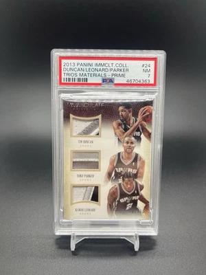 2013 Immaculate Tim Duncan Tony Parker Kawhi Leonard Trios Prime Patch /10 PSA 7 - Image 1 of 3