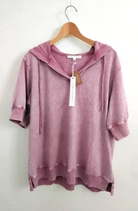 NWT Jane & Delancey Hooded Top Garment Dye Short Sleeve Plus Sz 1X V-Neck Pink - Bild 1 von 10