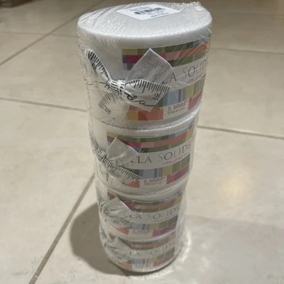 Qty 4 Rolls (20 Strips/2.5" ea)  Bella Solids Jelly Roll  White Moda 9900JR 98 - Image 1 of 4