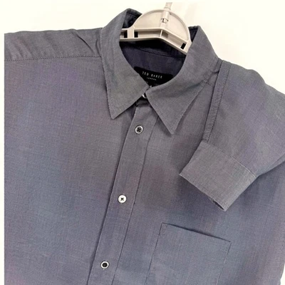 Camisa de Vestir Ted Baker London Talla 4 Gris Puño Abatible Manga L Abotonada Diseñador Foto 1 de 4