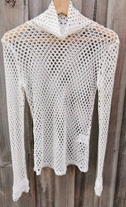 TRELISE COOPER S White Dreamcatcher Net Behind The Ears Top Turtle Neck Designer - Picture 1 of 7