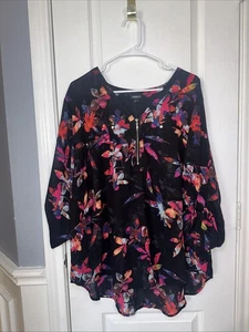 Torrid Harper Womens Plus 3x Georgette Zip Front 3/4 Sleeve Blouse Top Shirt - Picture 1 of 8