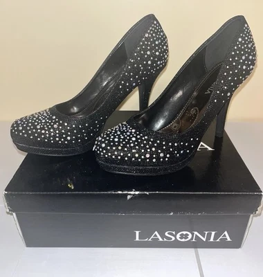 Women Black Dress Shoes 7.5 in Lasonia Brand Lasonia Shoes SHIPS FREE with Box - Image 1 of 4