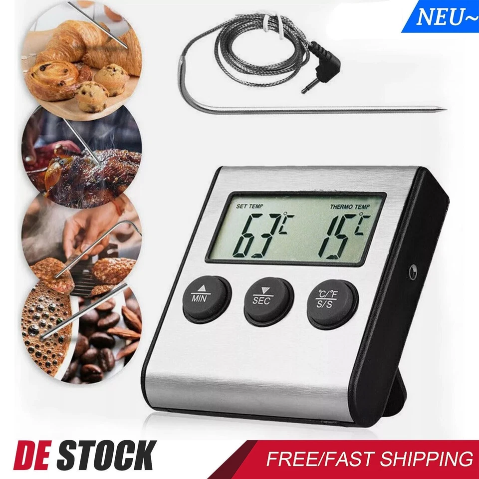 DIGITAL BACKOFENTHERMOMETER FLEISCHTHERMOMETER KERNTEMPERATURMESSER BBQ DE STOCK - Bild 1 von 4