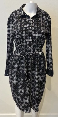 Vestido Camisa Trébol Liz Claiborne 12 Azul Marino Blanco Preppy Oficina Carrera Elegante Retro Foto 1 de 4