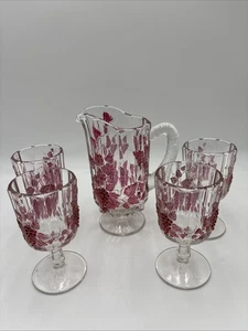 Vintage 1960er Westmoreland Glas Traube Rubin Flash Krug 8" hoch & 4 Gläser - Bild 1 von 12
