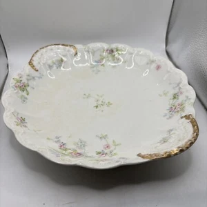 Theodore Haviland Limoges France Bowl Pink &Blue Flowers Gold Trim 10 3/4 by 9.5 - Picture 1 of 7