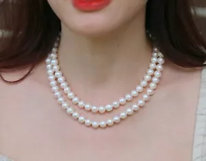 Stunning 14K Yellow Gold Strand Cultured Pearl 8.5~9.5mm Long Necklace 99.4g 36" - Picture 1 of 12