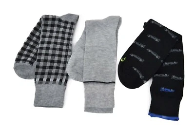 Paquete de 3 calcetines de vestir de oficina Perry Ellis para hombre negros a cuadros grises coches 7-12 $24 Foto 1 de 4