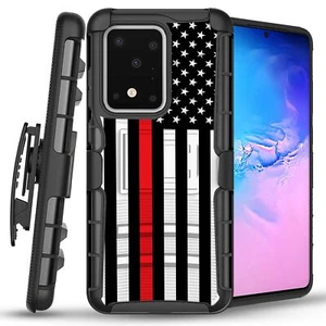 Custodia fondina clip cintura armatura ibrida bandiera US EMT THIN RED LINE per serie SAMSUNG - Foto 1 di 5