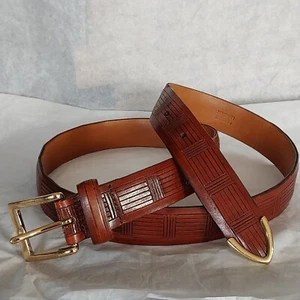 Cole Hasn Leather Belt Men 36/90 Brown Solid Brass Buckle Made in USA - Picture 1 of 9
