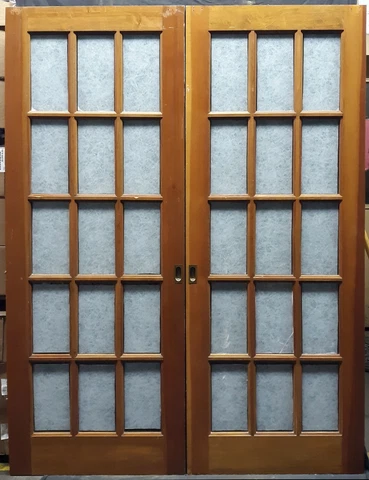 58"x78" Pair Antique Vintage French Double Pocket Interior Doors Window Glass Cover