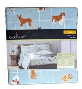 Cuddl Duds Full Size Microfiber Sheet Set Soft & Cozy Dog Grid mar24 - Picture 1 of 7