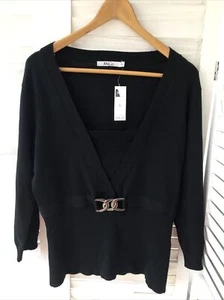 M&CO Jumper Top V-Neck Modesty Panel Faux Belt Knit Stretch BNWT XL - Picture 1 of 11