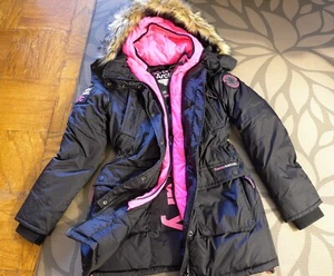 1 Owner Ladies Women's SUPERDRY Medium Black Pink Parka N3-B Type Real Down M - Picture 1 of 6