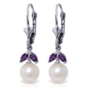 4.4 CTW 14K Solid White Gold Found My Passion pearl Amethyst Earrings - Picture 1 of 3