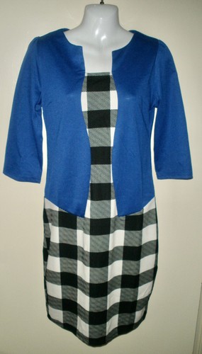 VETEMENTS #1219 Misses L Liva Girl abito a quadri blu brillante nero un pezzo nuovo con etichette