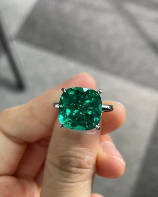 Anillo de boda de diamantes esmeraldas naturales con cojín de 4,80 quilates platino 950 talla 5 6 7 8 Foto 1 de 4