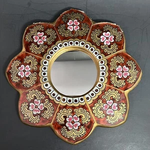 Reverse Painted Glass Mirror Peruvian Cajamarca Eglomise Blossom Frame Accent - Picture 1 of 9